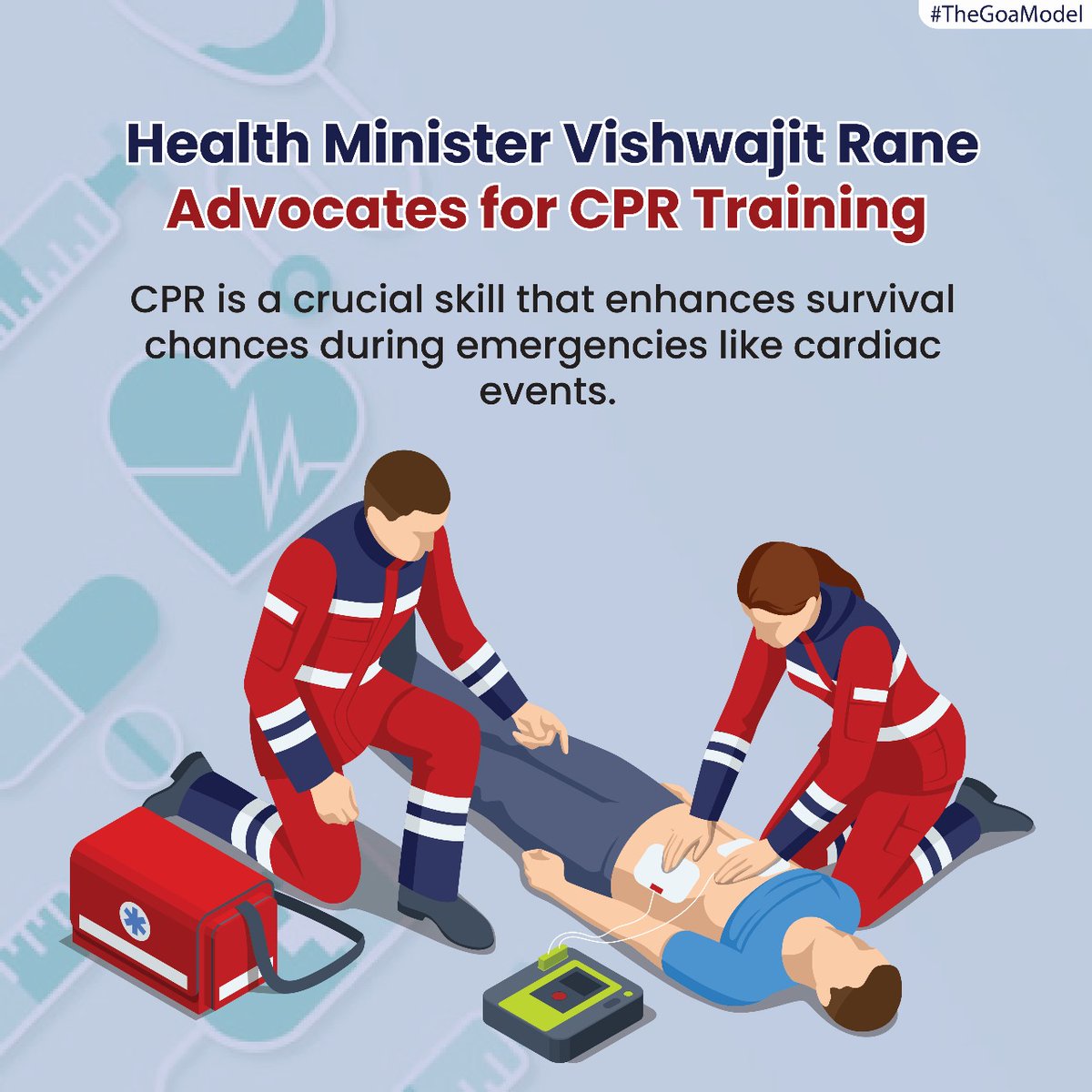 Health Minister Shri Vishwajit Rane emphasizes the importance of CPR training in saving lives. Learn CPR today and become a lifesaver in your community! #CPRTraining #TheGoaModel #ChalYaarSeekheinCPR
 #LifeSavingSkills #HealthAwareness #CommunityHealth #VishwajitRane