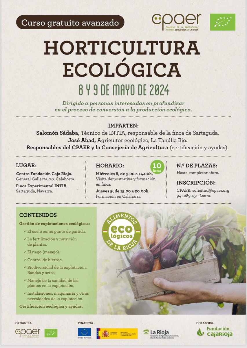 La finca experimental de Sartaguda especializada en #producciónecológica acoge hoy una visita demostrativa que organiza @CPAER_eco de La Rioja y que imparte Salomón Sádaba. El encuentro formativo se completa con una 2ª sesión mañana tarde en Calahorra. #ecológico #horticultura