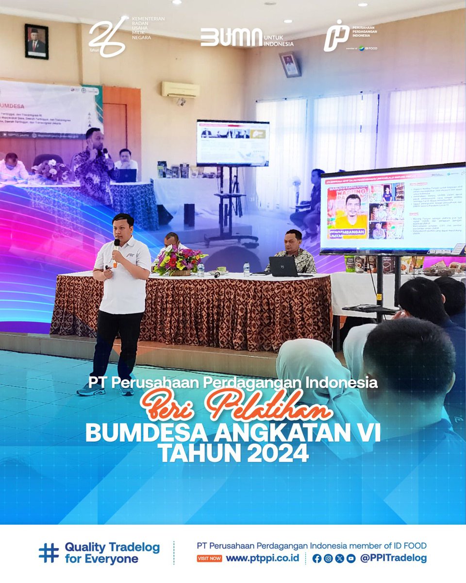 Halo #SobatBUMN
Dalam rangka peningkatan kapasitas dan pengembangan sumber daya manusia, Balai Besar Pelatihan dan Pemberdayaan Masyarakat Desa,

#PPIBeriPelatihanBUMDesa
#PerusahaanPerdaganganIndonesia
#QualityTradelogforEveryone