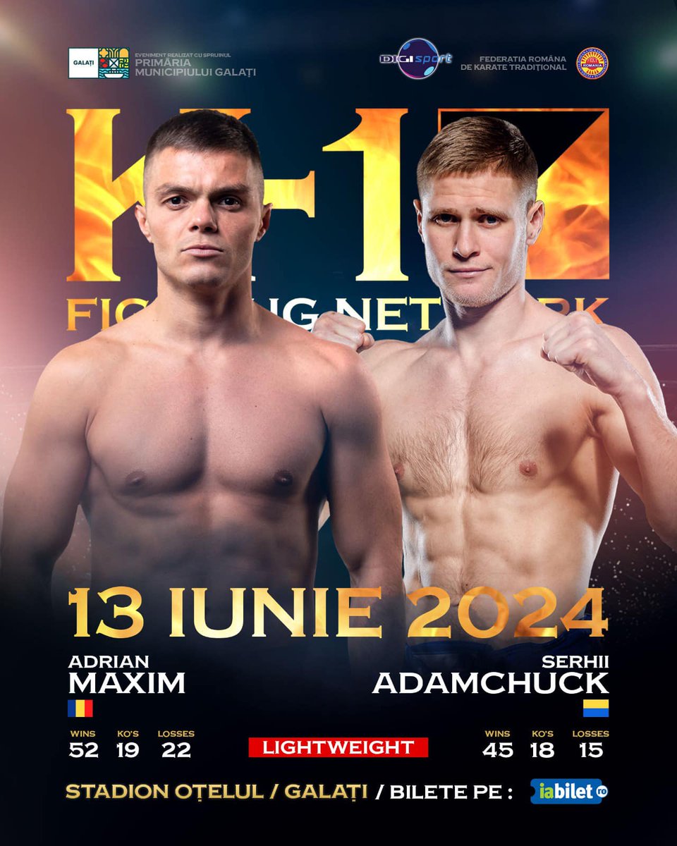 The former @GLORY_WS world featherweight champion 🇺🇦 Serhii Adamchuk (Mike's Gym) will meet the 2021 Romanian champion at ◪ K-1 Fighting Network Romania #Galați #k1wgp #k1max #lightweight #Japan 

🇷🇴 Adrian Maxim is a regular at events in 🇨🇳 China.