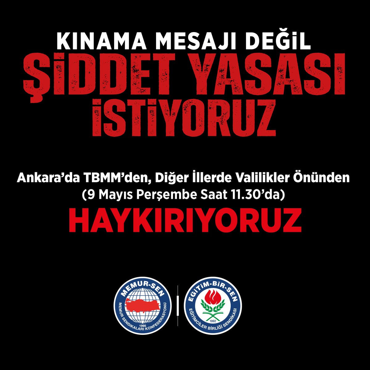 Eğitim çalışanlarına yönelen ve ölümle sonuçlanan saldırılar tahammül edilmez bir noktaya gelmiştir.

Eğitim-Bir-Sen olarak bu ağır can yakan ve can alan sorunumuzu 3. sayfa haberi ve reyting malzemesi olmaktan çıkarmak için başta TBMM olmak üzere herkesi göreve çağırıyoruz.

Bu