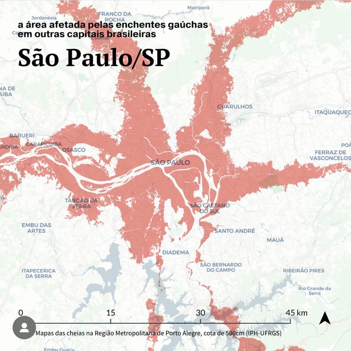 BrunnoMeloCBN's tweet photo. Olha que imagem interessante. Essa é a mancha de inundação da Região Metropolitana de Porto Alegre. Ao sobrepor ao mapa de outras capitais a gente tem uma noção melhor da dimensão da área afetada pelas enchentes.
*Trabalho feito pelo escritório de urbanismo Versa. https://t.co/ZjhD3gFAF2