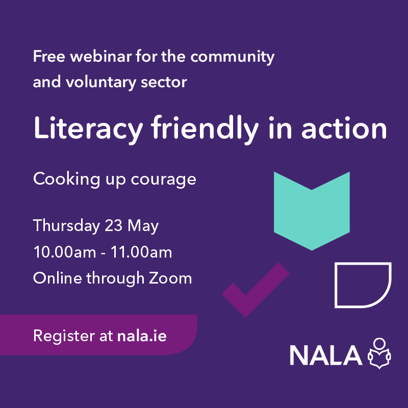 Working in the community and voluntary sector? Join our free training webinar 'Literacy friendly in action' on 23 May at 10.00am to hear about how you can make people feel more welcome and comfortable by using a literacy friendly approach. Learn more⤵️ nala.ie/support-us/lit…