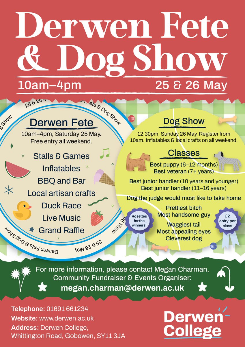 Our annual Fete & Dog Show weekend takes place in just over two weeks! Entry to the weekend is free, although donations are welcome For more information, please visit: derwen.me/fete #DerwenCollege #DerwenCharity #SEND #fete #charity #fundraising #APlaceOfPossibility