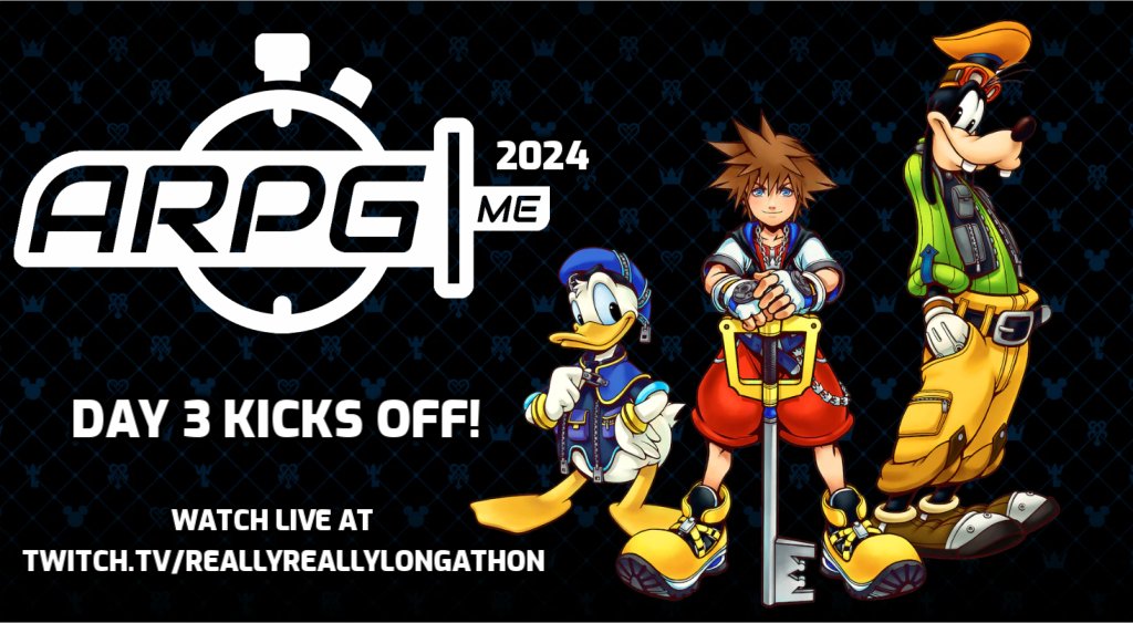 Rise and Shine everyone!! ☀️ Day 3 of #ARPGME2024 is here! 💕

Give a quack and a hyuck for <a href="/Zoim__/">Zoim</a> who will be speedrunning through Kingdom Hearts 2 Final Mix for the first run of the day 🦆

Marathon is live now at⤵️ Let's have a great day!!

twitch.tv/reallyreallylo…