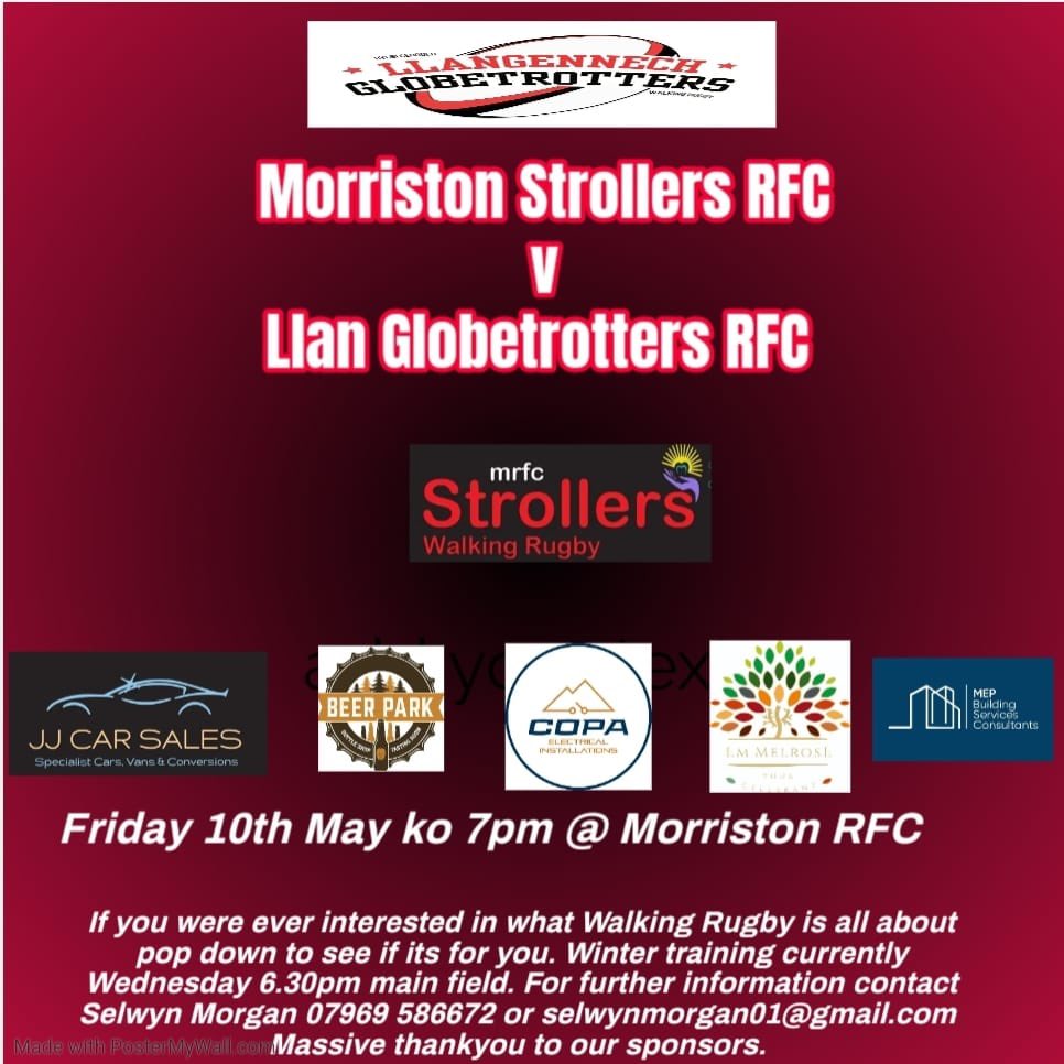 🏉WALKING RUGBY🏉 Next up for the Llan Globetrotters is the Morriston Strollers this Friday. Kick off at 7pm at @RfcMorriston Good luck to the #Old #BoisYLlan ⚫️🔴⚪️