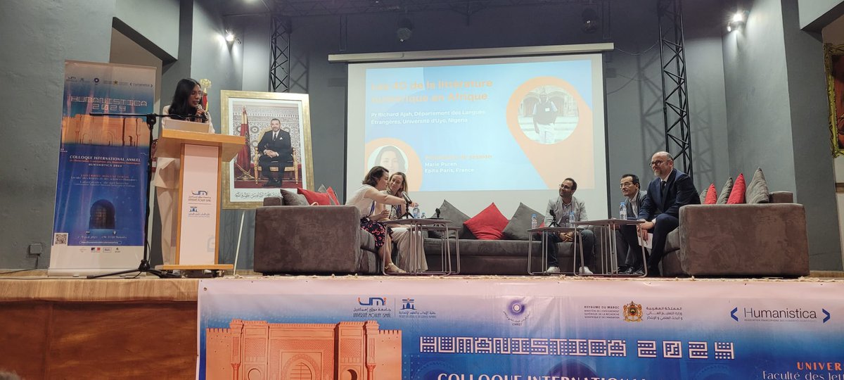 #Humanistica2024 M. Giovanni Agresti, représentant le soutien apporté par @RFrancophonea à notre colloque et désormais nommé directeur régional de l'@auf_org à Rabat, présente collaborations et perspectives en matière de programmes numériques avec ses collègues #campusnumérique