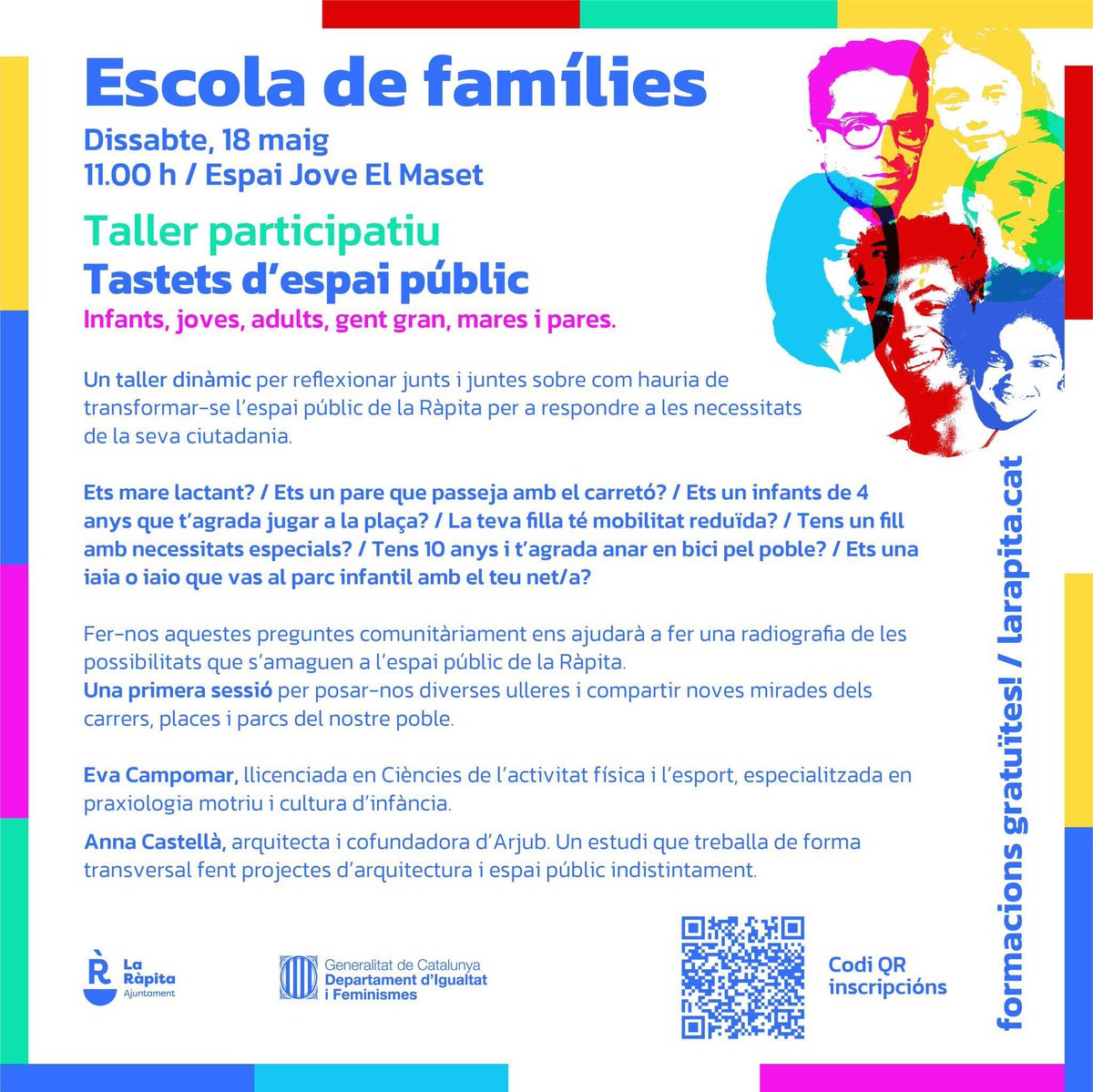 Escola de famílies Taller participatiu 'Tastets d'espai públic' 🗓️ Dissabte, 18 de maig ⏱️ 11 h 📍 Espai Jove El Maset Enllaç inscripció: docs.google.com/forms/d/e/1FAI… #laRàpita