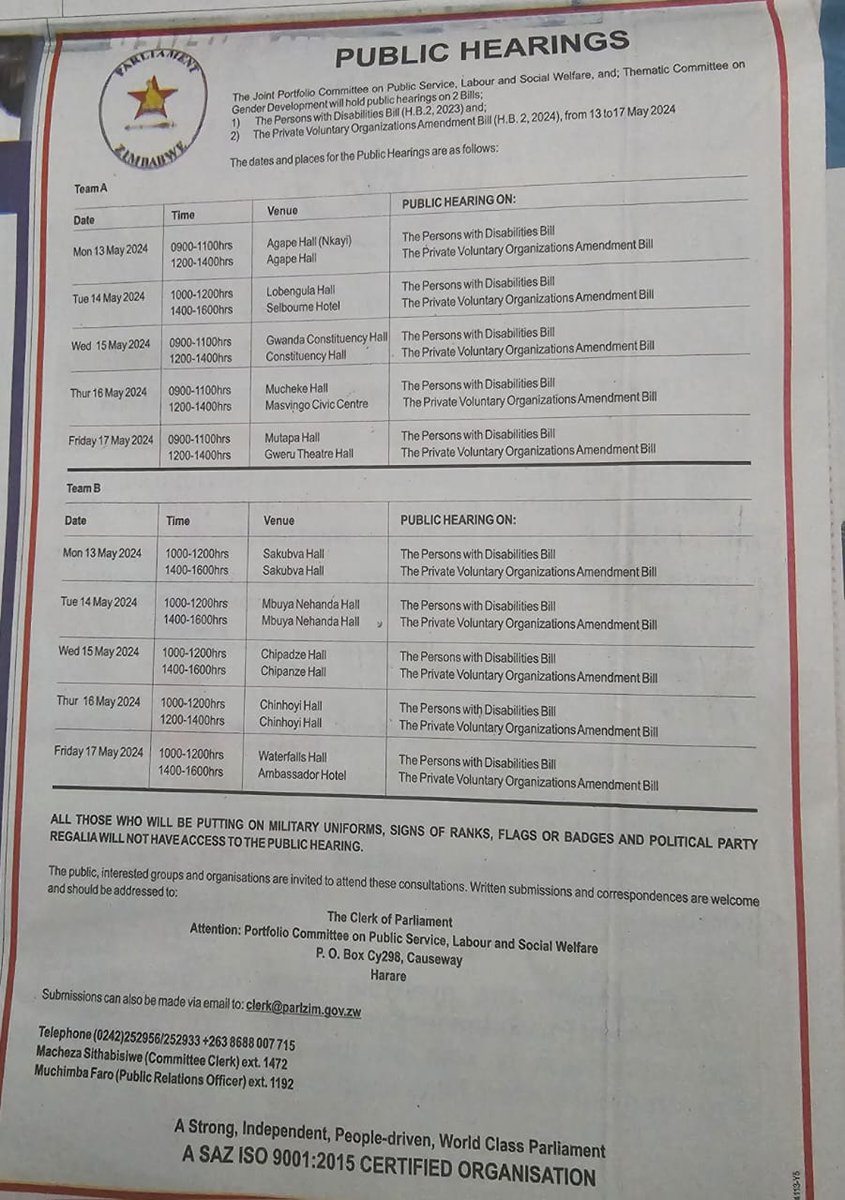 Repssi Zimbabwe (@repssizim) on Twitter photo Join the conversation at the Public Hearings for the Persons with Disabilities bill. 
Let's ensure every voice is heard & every perspective is considered. Together, we can create an inclusive society that empowers & supports everyone. #InclusionMatters #StandUpForAccessibility Join the conversation at the Public Hearings for the Persons with Disabilities bill. 
Let's ensure every voice is heard & every perspective is considered. Together, we can create an inclusive society that empowers & supports everyone. #InclusionMatters #StandUpForAccessibility