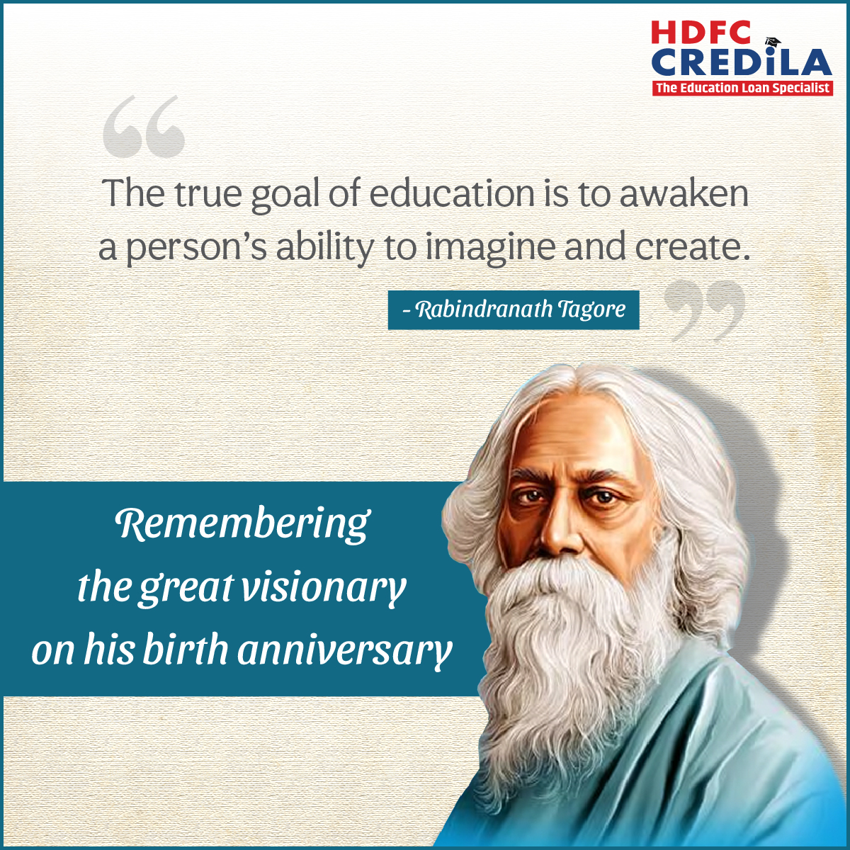 We pay our respects and honour Gurudev Rabindranath Tagore. May our future generations continue to be inspired by him. #HDFCCredila #RabindranathTagoreJayanti #RabindranathTagore #BirthAnniversary