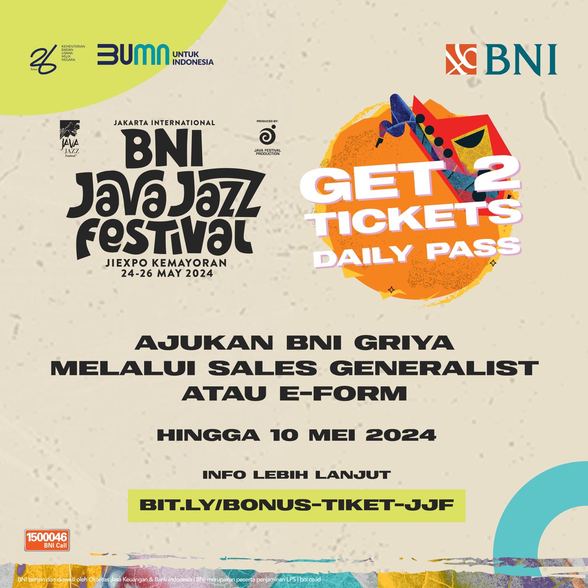 Siapa nih yang mau ditraktir nonton BNI JJF 2024? BNI akan traktir tiket daily pass & special show JJF 2024 buat kamu! Wahhh mau bangettt tiketnya 📷📷 Cara dapetinnya mudah banget, kamu tinggal pilih buat kerjain aktifitas ini: - Buka tabungan & aktivasi BNI Mobile Banking -…