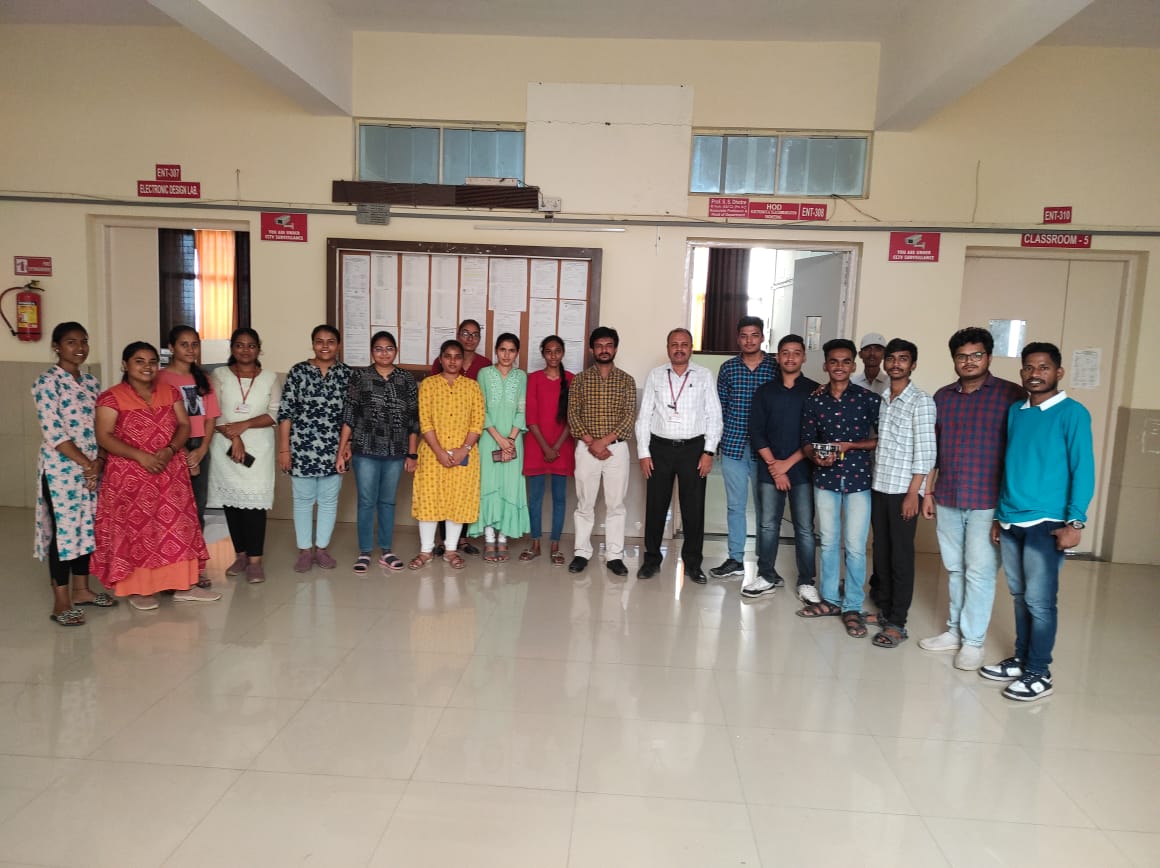 e-Yantra Robotics Workshop
Class - SY E&TC. Date - 4,5 May 2024
Objectives - 
1)To introduce e-Yantra Robotics platform.
2) Develope Application based robots
Outcome 
1) Students developed Line following robot.
2) Motion controlled robots 

Coordinator - Prof. A. I. NADAF