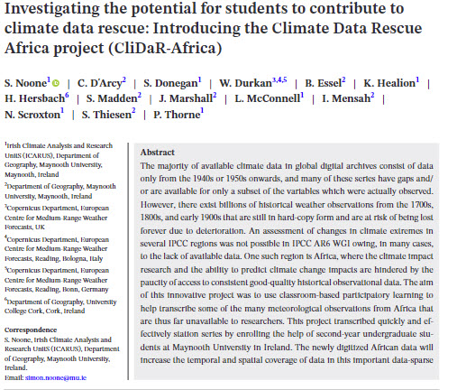New paper just published : Investigating the potential for students to contribute to climate data rescue: Introducing the Climate Data Rescue Africa project (CliDaR‐Africa) doi.org/10.1002/gdj3.2… @MaynoothUni @Maynoothgeog @ICARUS_Maynooth