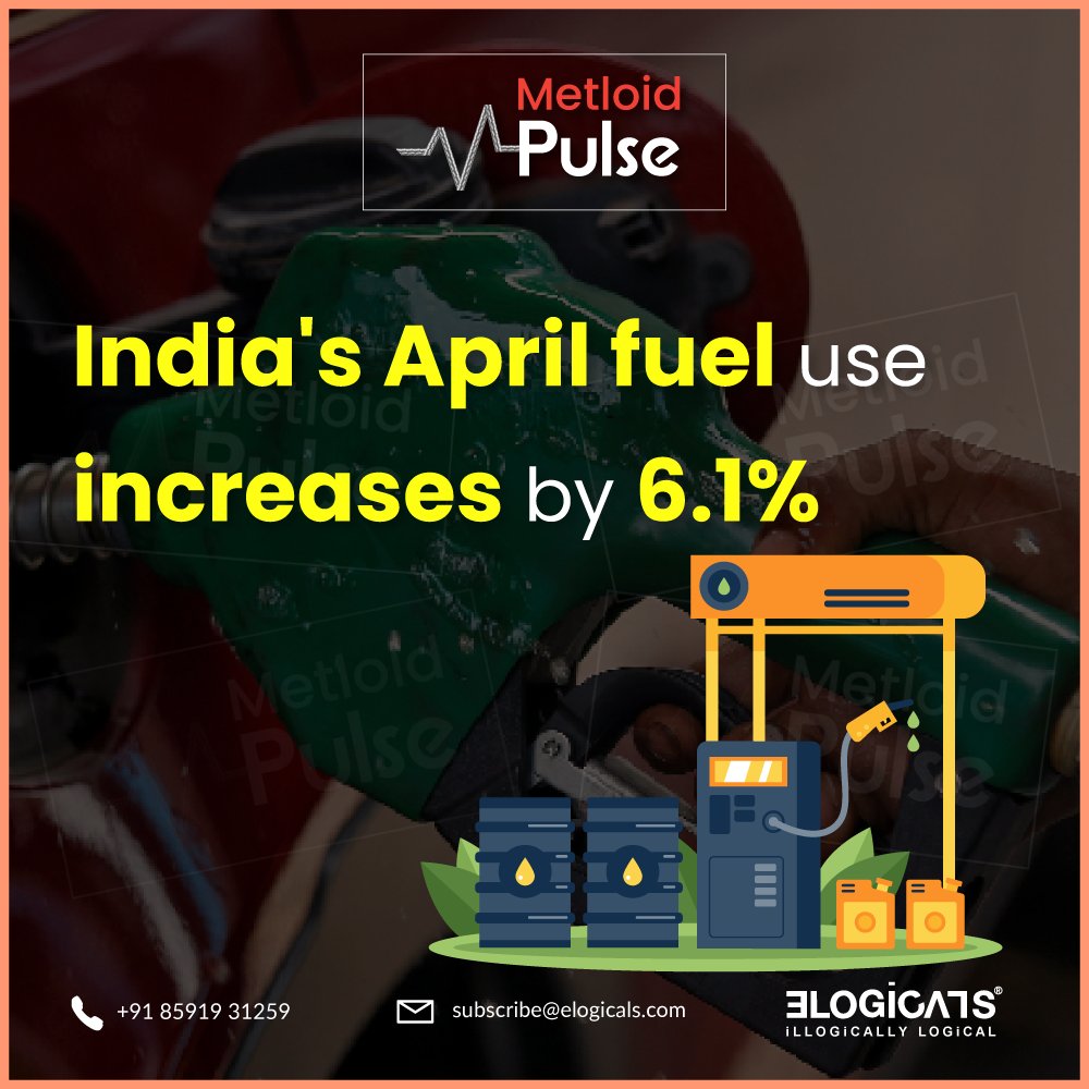 India's fuel consumption surges by 6.1% in April, marking a significant uptick in energy demand. #FuelStats #EnergyTrends #TheMetloid #Elogicals