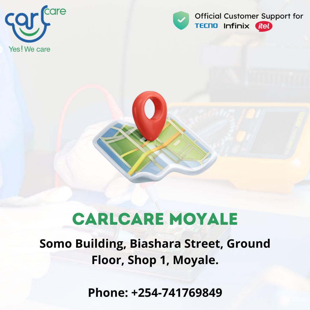 Jambo Jambo!
If in Moyale and it's environs and you are wondering where to repair your Tecno, Infinix and itel phone?
Visit our Moyale Service Center that's located on Somo Building, Biashara Street, Ground Floor, Shop 1, Moyale.
#CarlcareService #YesWeCare #Schools #Uthiru