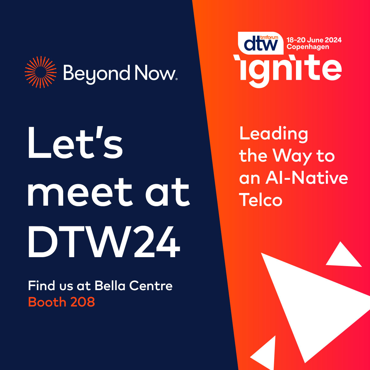 We're really looking forward to @TMForumorg's #DTW24. If you'll be at there in Copenhagen, June 18-20, book a meeting and come chat with us at Booth 208:  beyondnow.com/en/company/eve…

 #Ignite