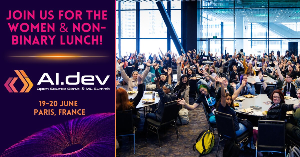 The Women & Non-Binary Lunch at #AIDev Europe on 19 June is a celebration of #diversity in tech, bringing together inspiring attendees from around the #AI & #OpenSource communities who identify as women or non-binary. 💞 Learn more & join us! hubs.la/Q02wv6320 #WomenInTech