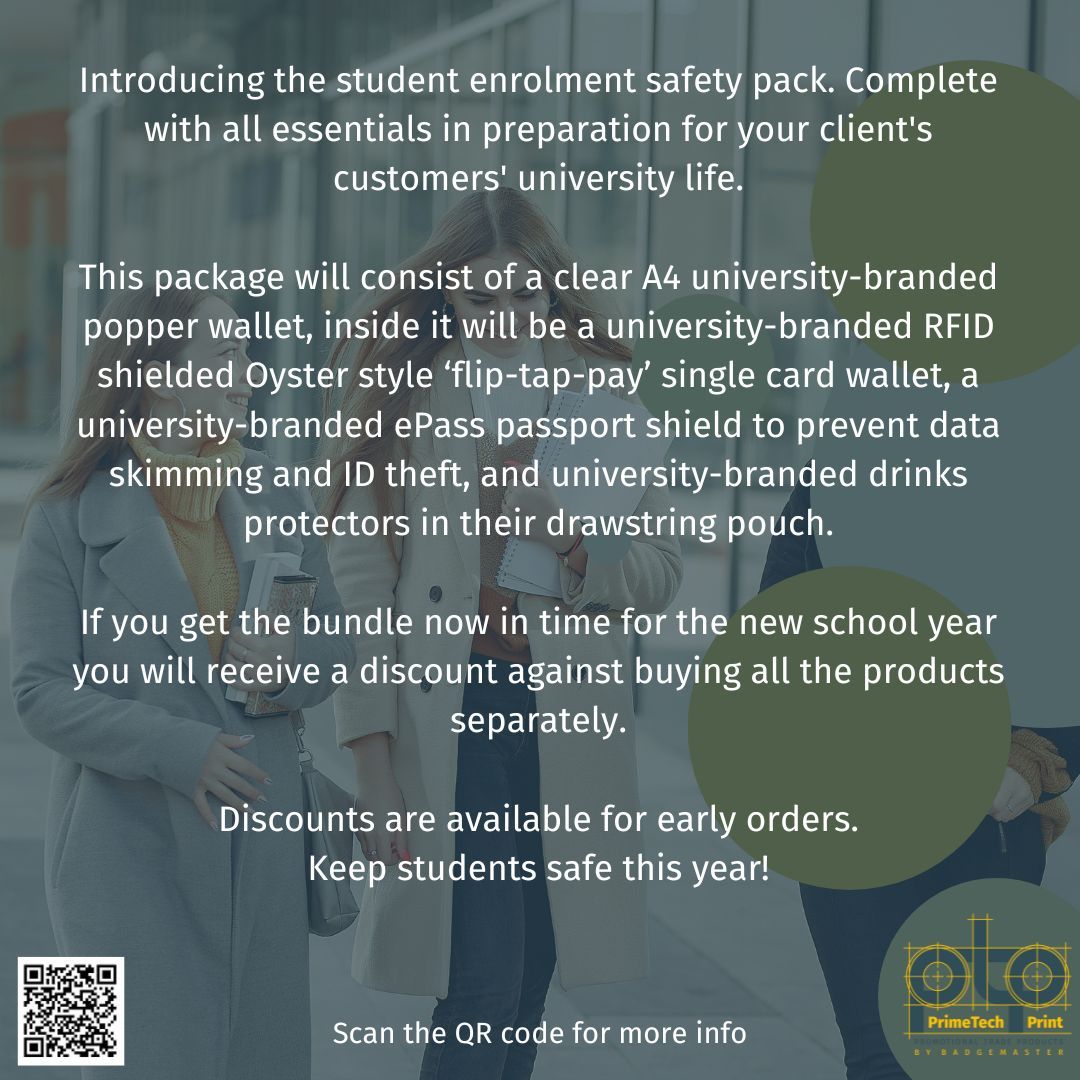 As the number of university students increases, so does the campus clubbing and the risk of accidental drug intake. 💊
 
It is important to take precautions when heading out, which is why PrimeTech Print have included all of the essentials for student safety in our latest package