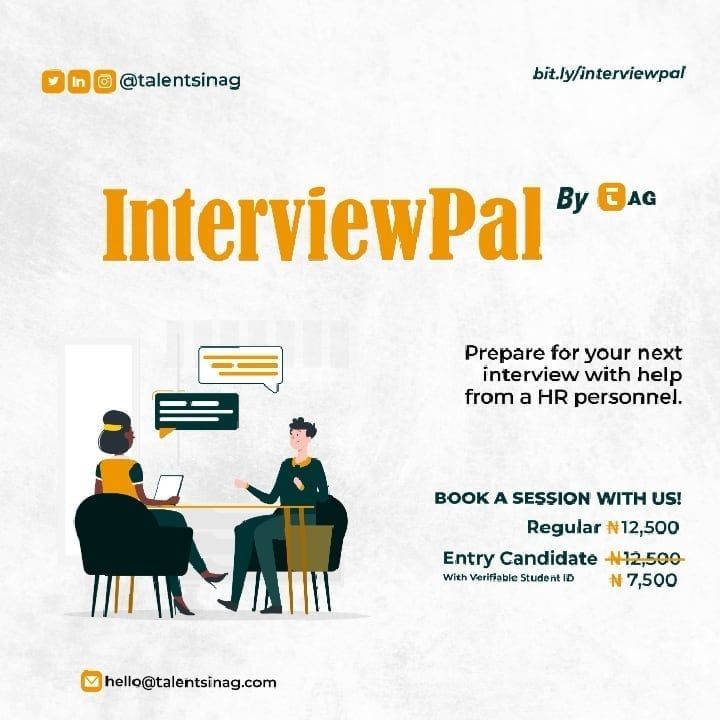 With InterviewPal, you get a mock interview with a top HR professional and personalised feedback to help you prepare for your major interview with confidence and readiness, avoiding uncertainty. Book a session today via bit.ly/interviewpal

#interviewpal #interviewprep