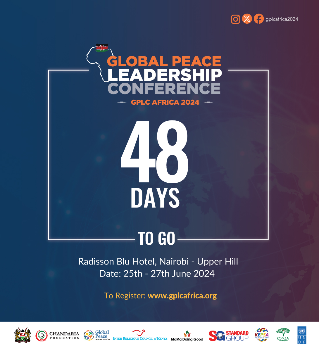 Just 48 days until GPLC Africa 2024! 🌍 We're counting down to a landmark event in Nairobi, where we'll explore new pathways to peace and sustainable development. Get ready to connect with leaders, innovators, and changemakers across Africa and beyond. #GPLCAfrica2024