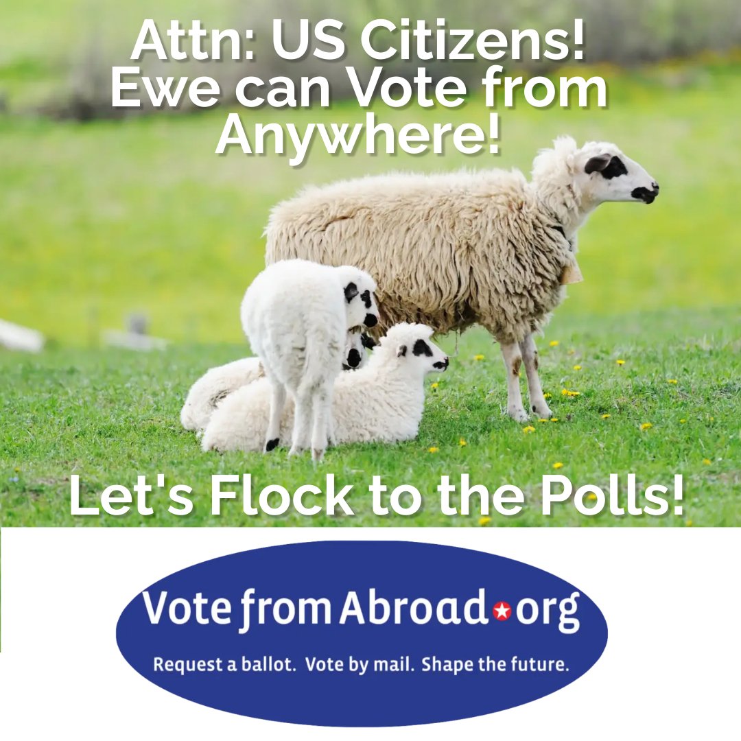 Don’t be sheepish! Make sure you flock to the polls let’s baaah democracy and stop ram pant voter suppression. Ewe know your vote matters! Get started with all the fodder you need at VoteFromAbroad.org @DemsAbroad @vfaglobal