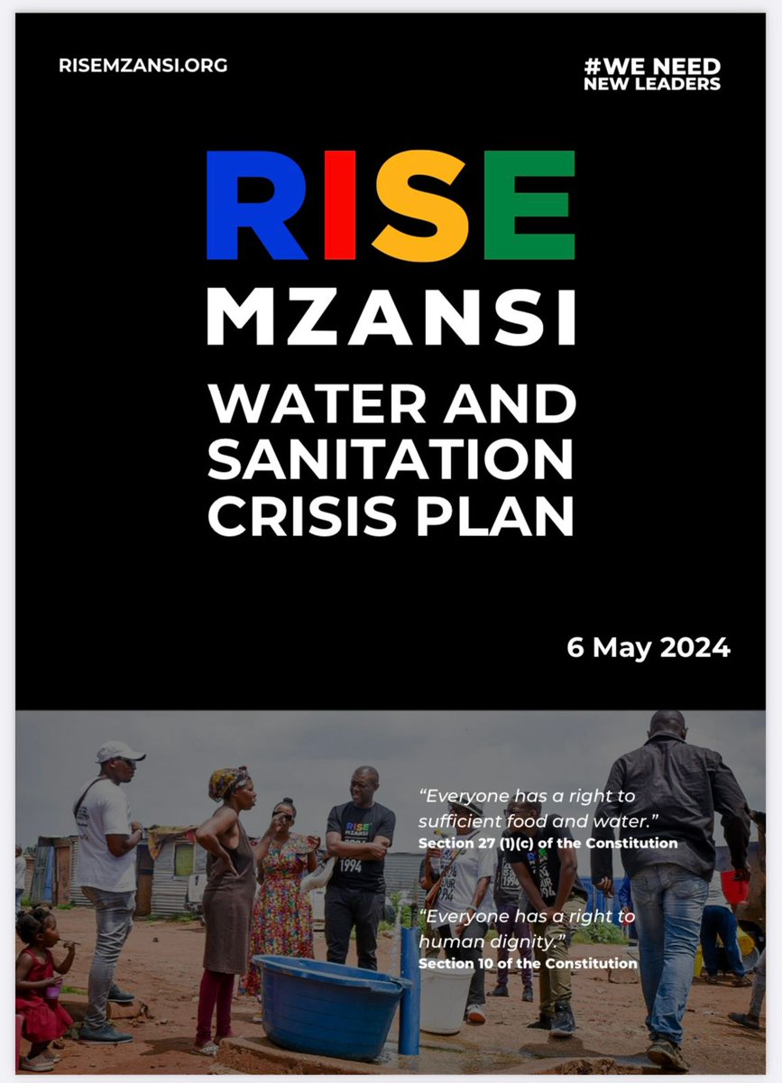South Africa's water crisis is dire, surpassing even the electricity crisis. RISE Mzansi's plan promises clean drinking water for every home and tackles the sanitation crisis nationwide. 

Read our plan here: shorturl.at/fmpWZ 

#WeNeedNewLeaders 
#VoteRISEMzansi
#Pheli