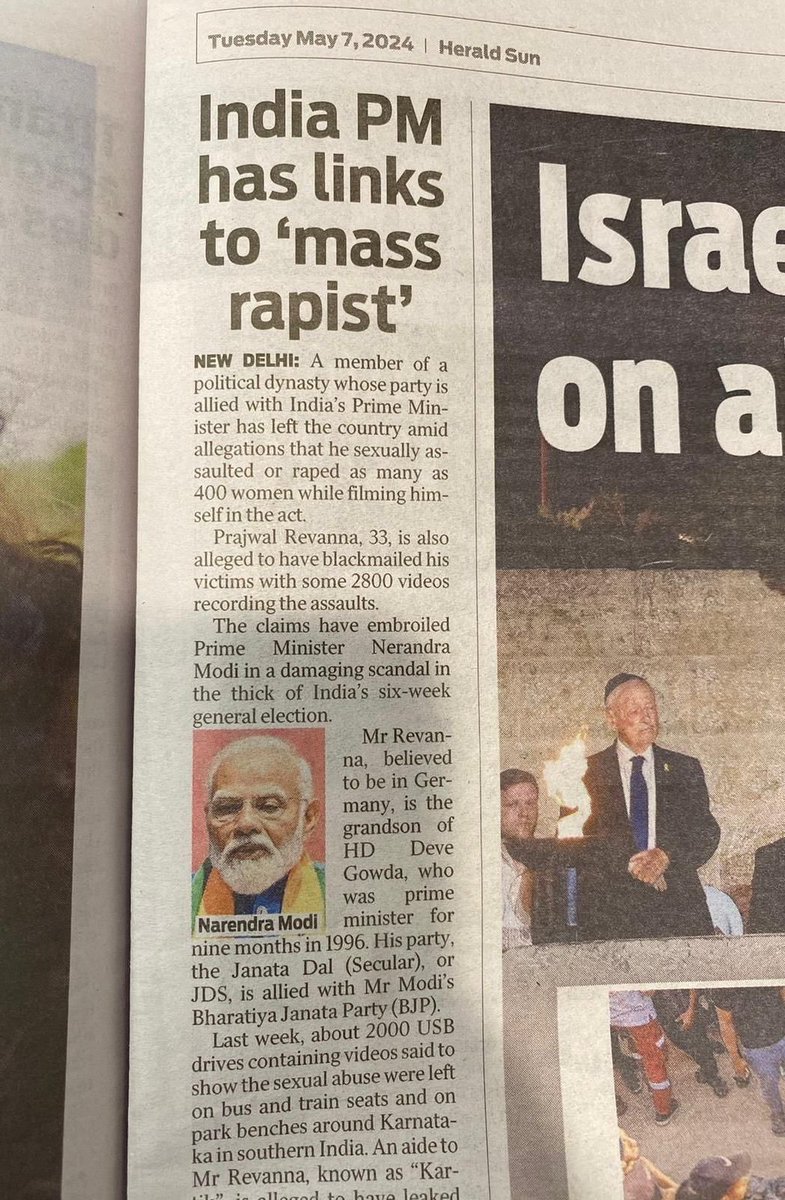 This is a newspaper in Australia Modi is bringing down the reputation of our whole country.