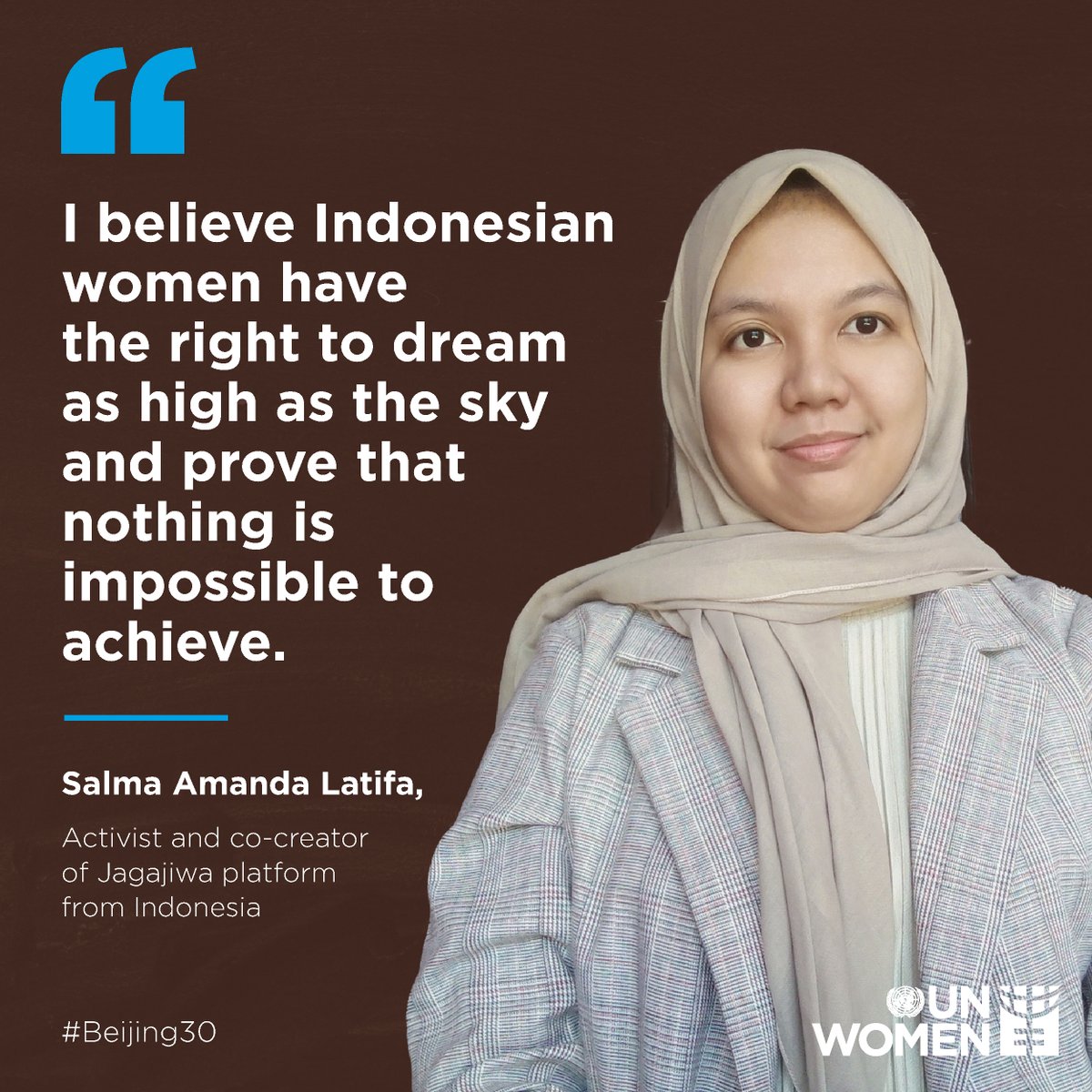 Salma is a young Indonesian activist who believes that women and girls should be empowered to take an active role in national development. 

Read more in her #Beijing30 youth blog. 👉 unwo.men/jY2v50Rx0HK

@unwomenid