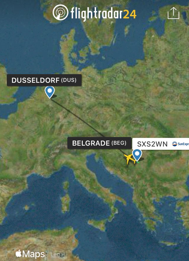 Jutros je B737MAX8 kompanije Sunexpress na liniji Antalija - Dizeldorf preusmeren na BEG iz medicinskih razloga. Avion je u međuvremenu poleteo ka Dizeldorfu.✈️