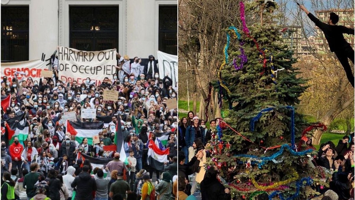 Bizde ki Noel ağacı nöbeti tutan öğrencileri, Gazze'de ki zulüm için nőbet tutmaya çağırıyorum.. Yine mesele ağaç değil dimi! #getoutofrafah