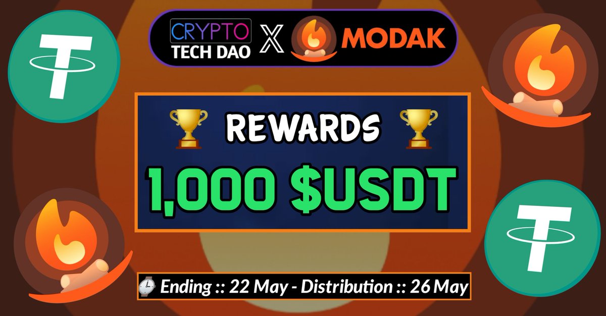 🥳 Modak x Crypto Tech DAO Big #Airdrop R2

🏆 Rewards »» 1,000 $USDT

✅ Follow @modaktown
✅ Like, RT & Tag Friends
🌟 Complete #Gleam 👇
gleam.io/sD0iF/modak-bi…

⌚ Event Ends 22 May
⌚ Distribution 26 May by Crypto Tech DAO

#Airdrop #Giveaway #Binance #Bitcoin $BTC $SOL