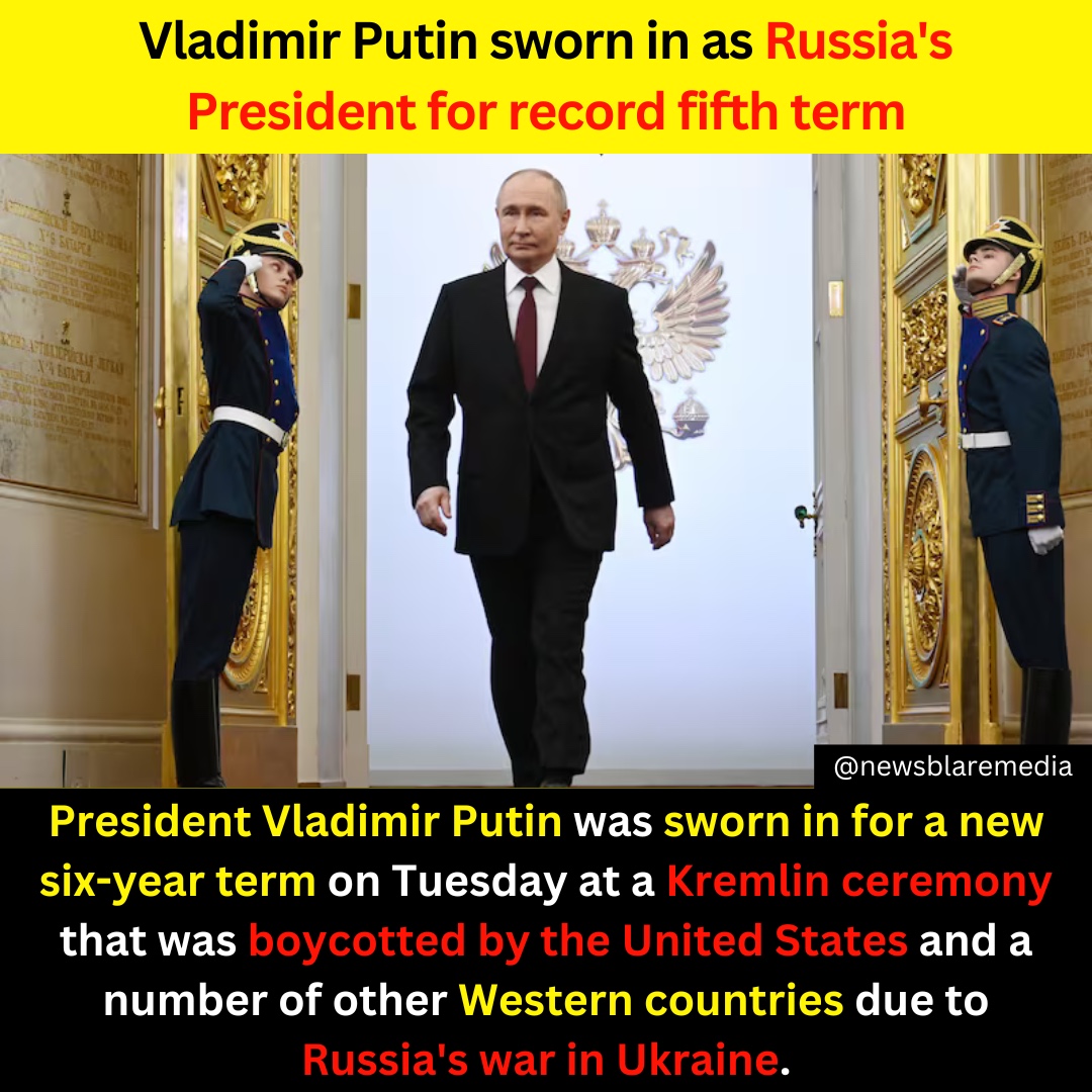 President Vladimir Putin was sworn in for a new six-year term on Tuesday at a Kremlin ceremony that was boycotted by the United States and a number of other Western countries due to Russia’s war in Ukraine. #Vladimir #VladimirPutin #russia #RussiaNews #PresidentRussia