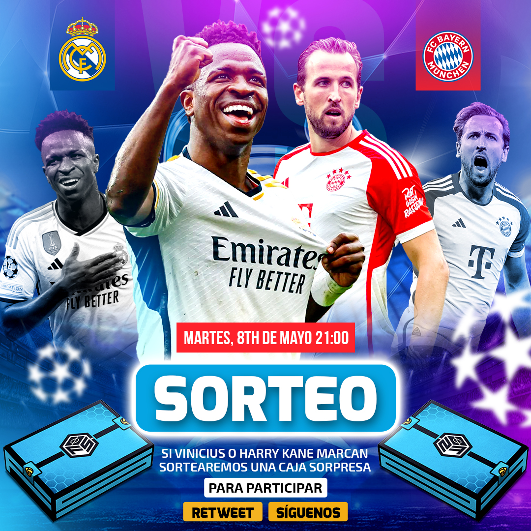🚨SORTEO 🚨

👉 Si Vinicius o Kane en el Real Madrid contra el Bayern Múnich regalaremos una Caja Sorpresa 🎁

📬Para participar síguenos 🤝

♻ Retuitea el post ♻

👉 Menciona a un amigo 👈

💙 Dale like al post 💙

🍀 ¡Buena suerte a tod@s! 🍀

#UCL #RealMadrid #Bayern