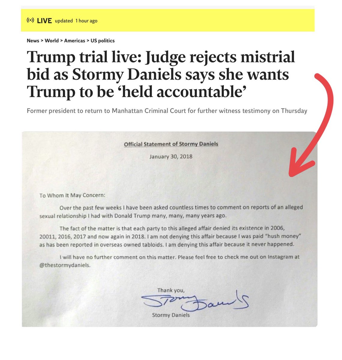 🇺🇸 Corrupt Judge Merchan threatened to jail Trump if he didn't remove this from his social media and seems to disregard this signed statement from 2018. 🤨