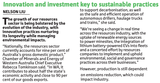 The resources sector drives growth by adopting innovative practices to ensure longevity while managing environmental impacts. CME CEO @bectomkin highlights the vital role of WA's resources sector, which is accounts for 9% of the country's GDP. Read on: ow.ly/61ui50Rz9Ew