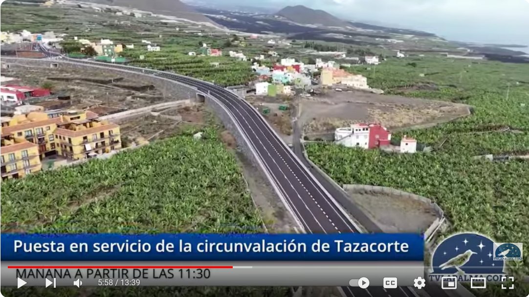 The Tazacorte bypass will be opened today at 11.30am. Work on this 2.2 km long bypass road and tunnel took 12 years. #LaPalma
