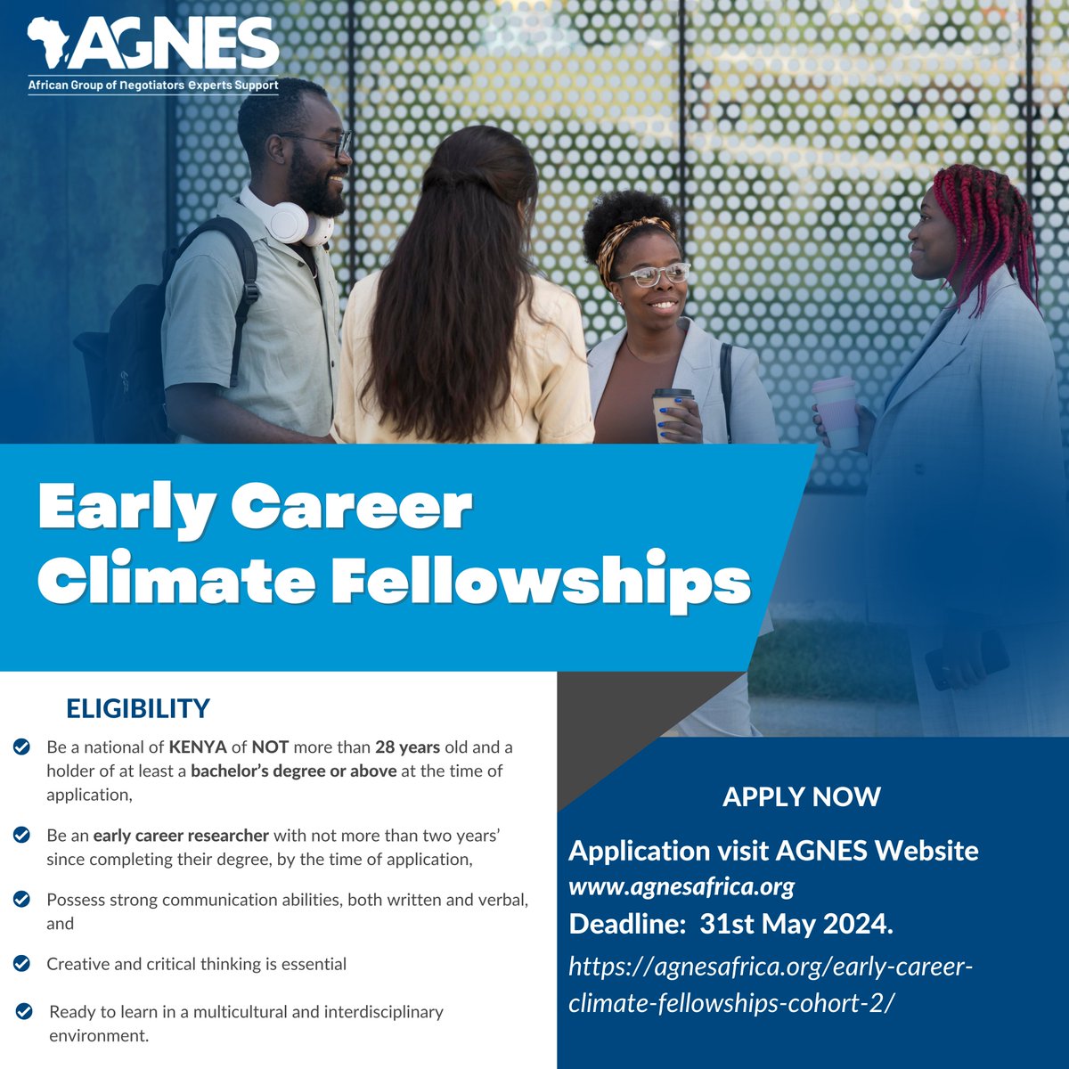 🌍 Calling all young Kenyan climate enthusiasts! Apply now for the Early Career Climate Fellowships (ECCF) – a 6-month program to build your expertise at the science-policy-practice nexus. Read more: agnesafrica.org/early-career-c…