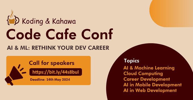 codeinfluencer's tweet image. Have you seen this?

Call for Speakers!  🎤
Event: Code Café Conf 2024 by @KodingKahawa🚀

#AI, #ML, #CloudComputing , #CareerDevelopment or #AI in #webdevelopment  or #androiddev  and #iosdev  

Apply here: bit.ly/44s8buI 

#codecafe #tech #BuildWithAI #GDG #GDSC