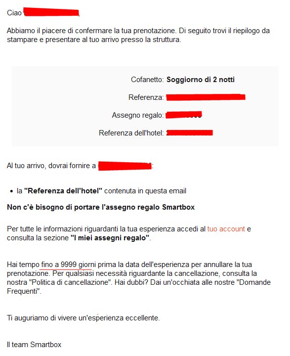 Che simpatici quelli di #Smartbox.  
Ho dovuto integrare pagando l'hotel molto più di quanto costerebbe sul loro sito. 
Però posso annullare questa cialtronata fino 27 anni prima l'esperienza!! Un regalo di merda in ogni occasione. Il prossimo va nell'indifferenziata.