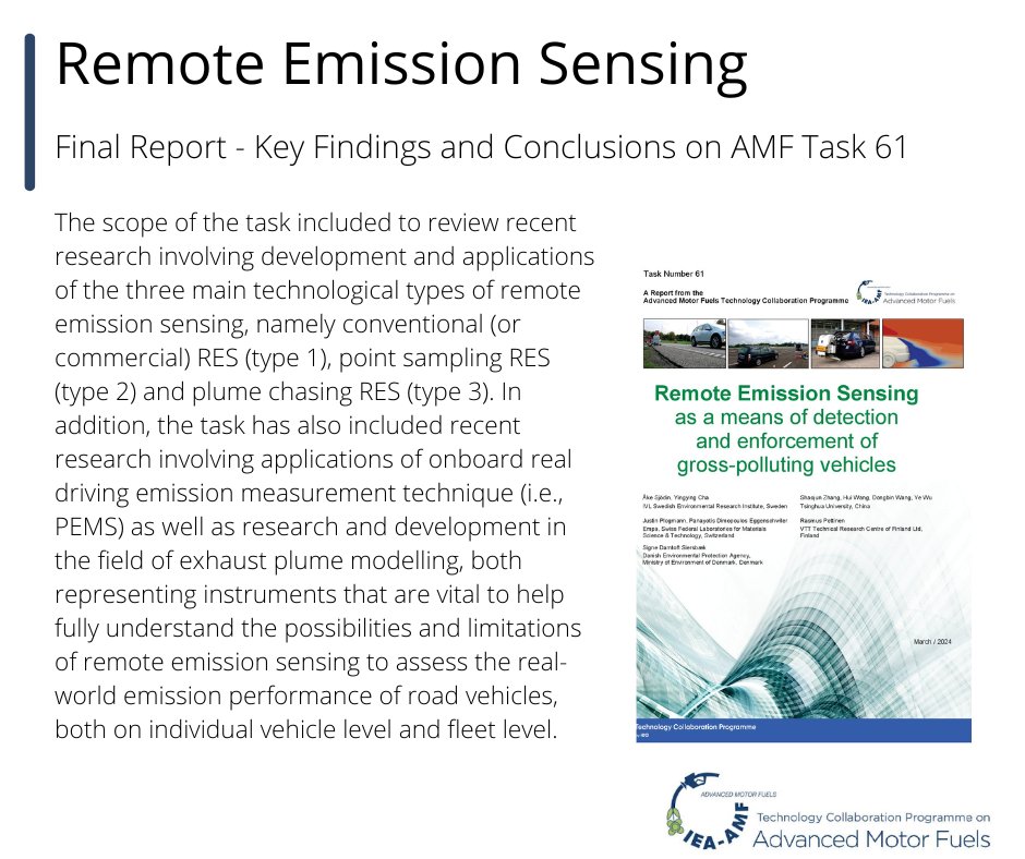 Download the full report here: bit.ly/3vwhiOd
Find out more about AMF Task 61: bit.ly/3TOXHkt 
#RES #emissions #transport #vehicles #measurements