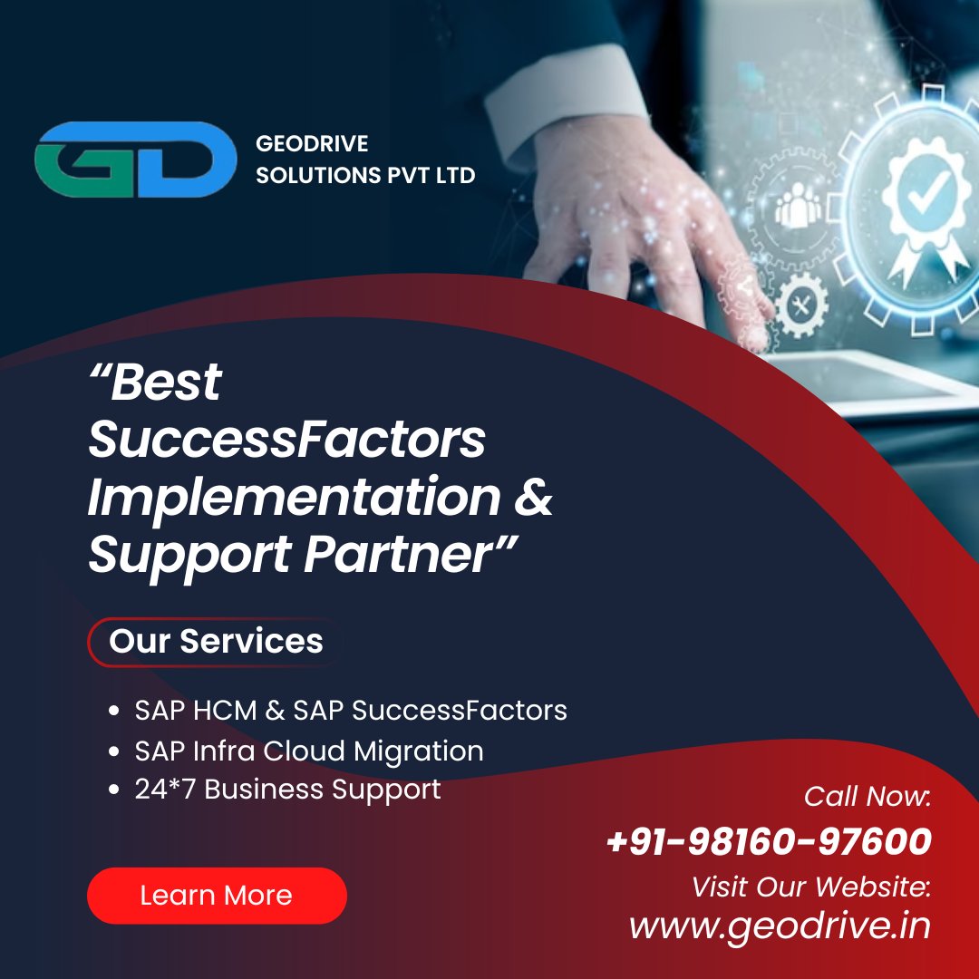 To reach your business new heights join us today as we are the best SAP SuccessFactors implementation and support partners.

Call Now: +91-9816097600
Visit: geodrive.in

#SAPHCM #SAPSuccessFactors #DigitalTransformation #SAP #HCM #SuccessFactors #support