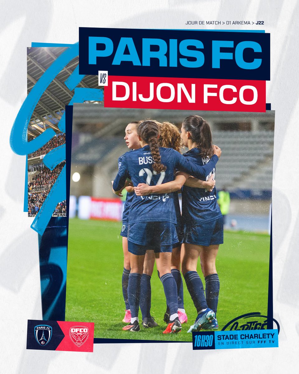 🔥 𝐉𝐎𝐔𝐑 𝐃𝐄 𝐌𝐀𝐀𝐀𝐀𝐀𝐀𝐀𝐓𝐂𝐇 ! Ultime journée de @D1Arkema avant les demi-finales de playoffs ! Le Paris FC reçoit le @DFCO_Officiel au Stade Charléty ! 🎟️ billetterie.parisfc.fr 📲 #PFCDFCO | 16h30 | FFF TV 🔵⚪️ #CertifiéParis