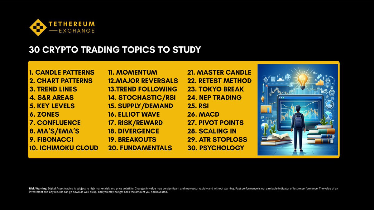 Ready to elevate your crypto trading skills? Dive into these 30 essential topics and master the art of the trade! 📊🚀 

#CryptoEducation #TradingTips #TethereumExchange #Crypto