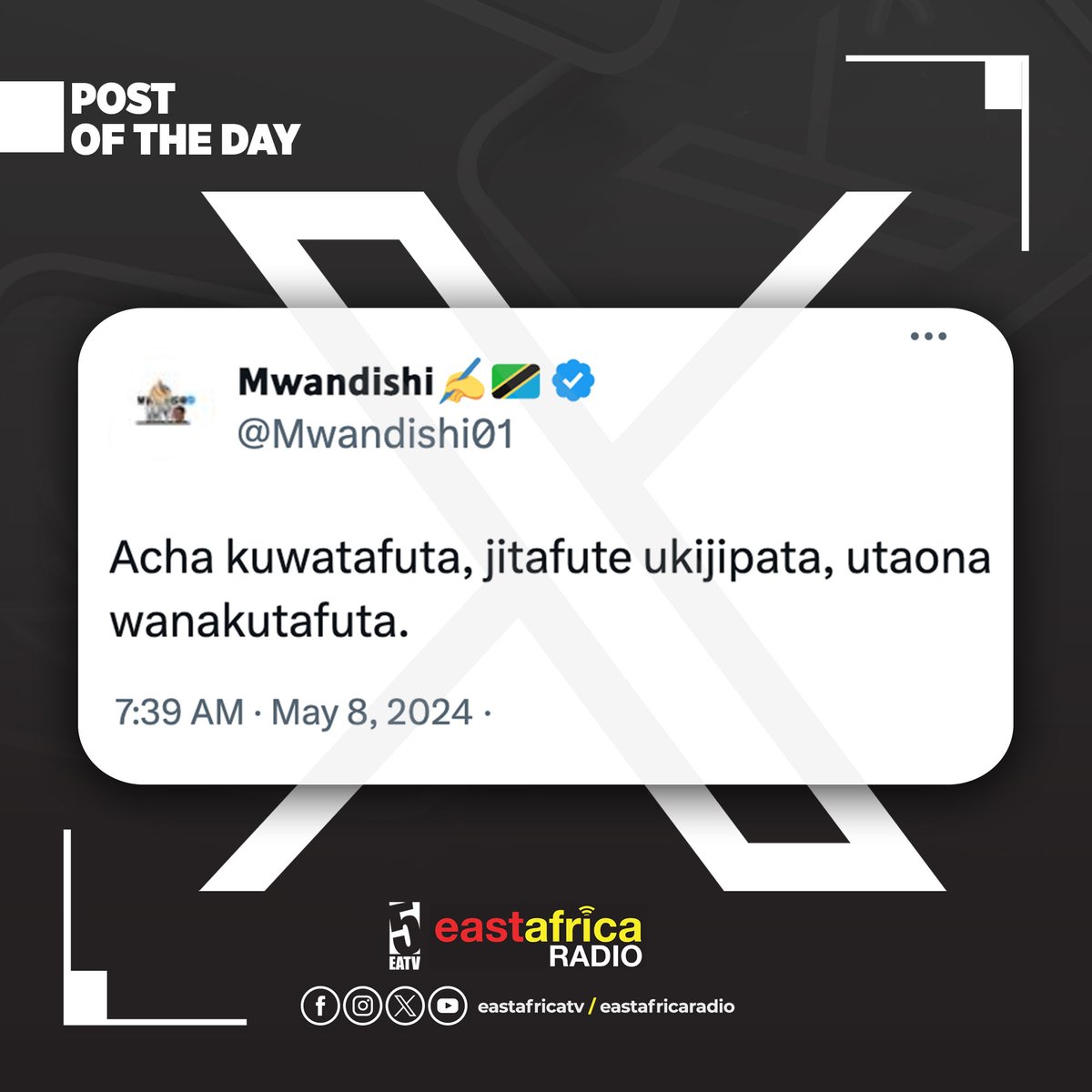 #PostOfTheDay:

Cc: @Mwandishi01

#EastAfricaTv #EastAfricaRadio #PostOfTheDay #HainaKuchoka