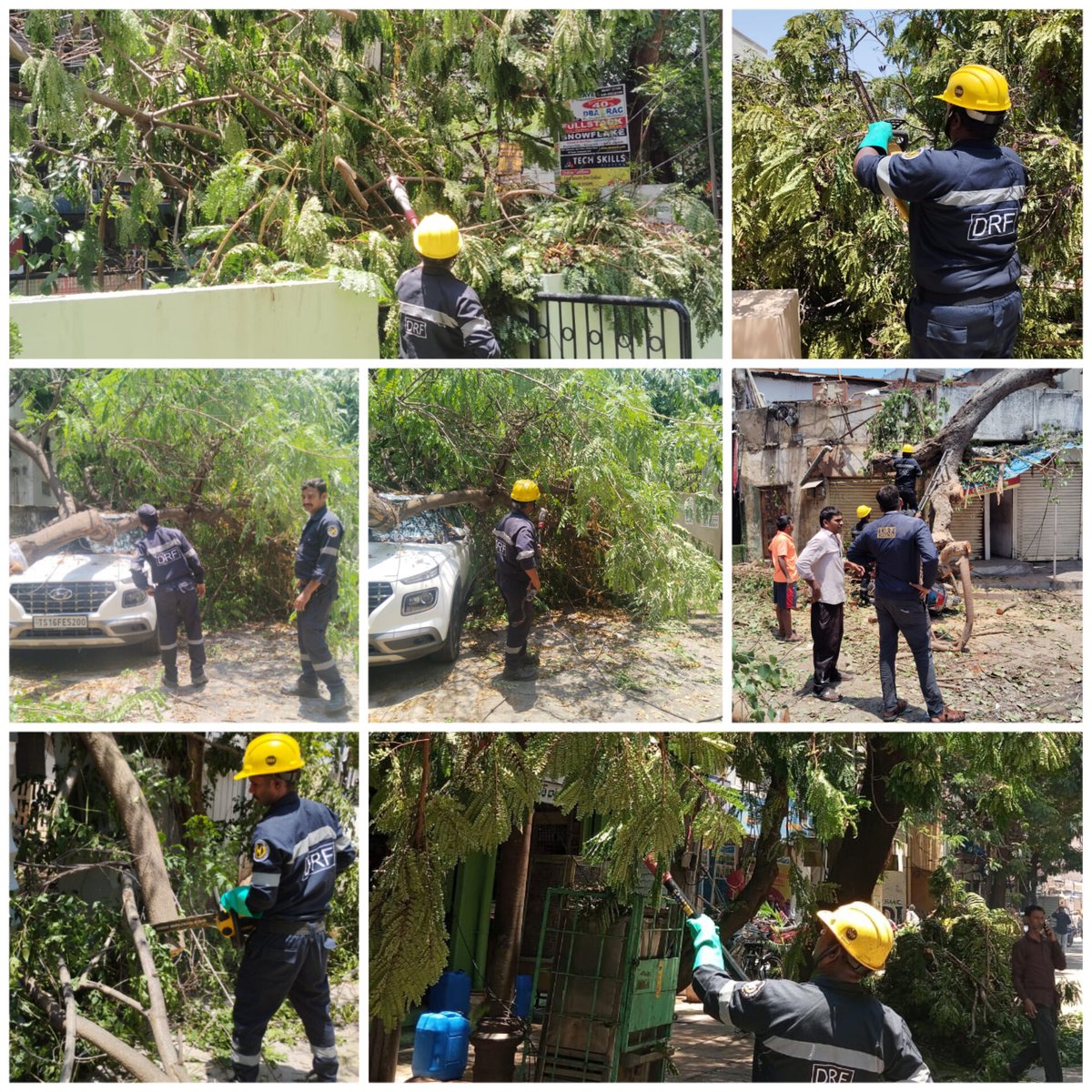 The DRF teams have cleared fallen trees in various places in the city. Citizens may dial 040-21111111 or 9000113667 for GHMC-DRF assistance.@gadwalvijayainc @CommissionrGHMC @GHMCOnline