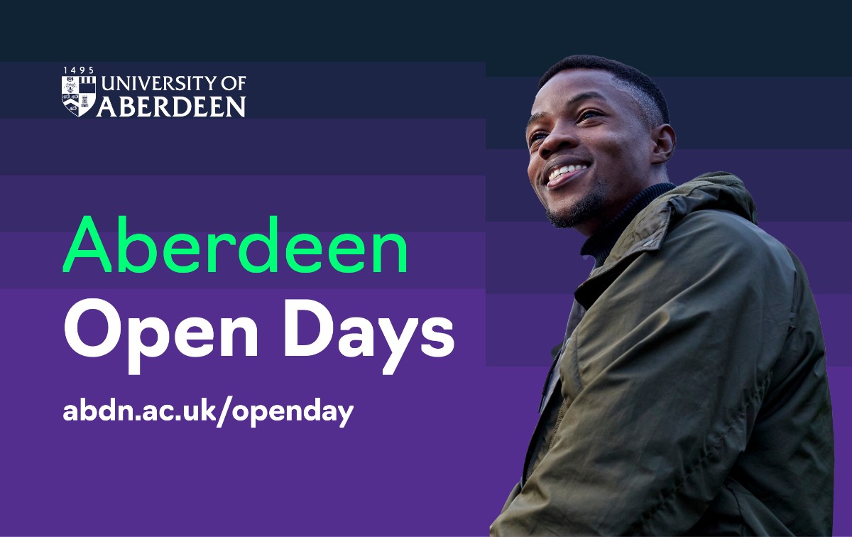Register for our 2024 Open Days. Our dates are Sat 8 June, Tues 27 August & Sat 5 October. Find out more about our degree programmes, explore our campus & accommodation options & find out more about being a student at the University of Aberdeen - abdn.io/FI