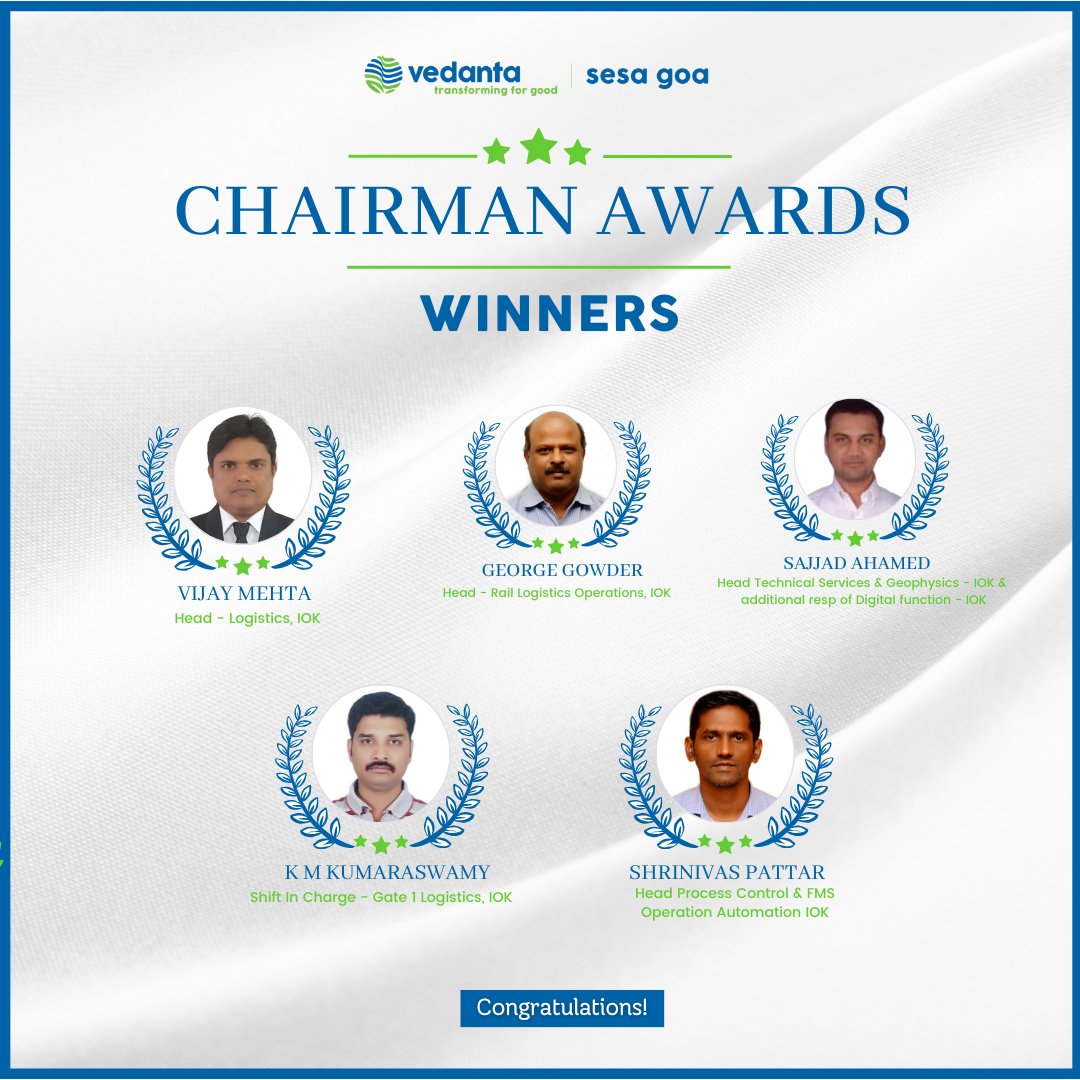 Vedanta Sesa Goa is proud to present to you the winners of the prestigious Chairman Quarterly Awards for FY '24! A hearty congratulations to the winners! #Vedanta #SesaGoa #TransformingForGood #TransformingWorkplace #ChairmanAwards