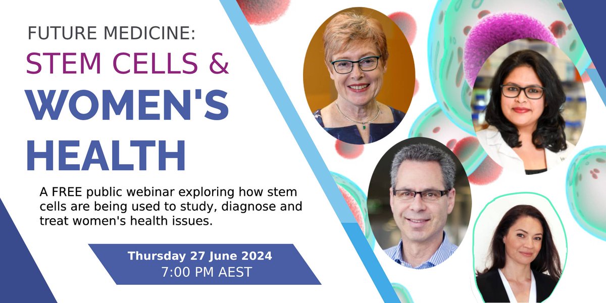 WEBINAR 7:00pm AEST Thurs 27 June.
Future Medicine: Stem Cells and Women’s Health - hear from experts, bring your own questions on:
>> breast cancer
>> endometriosis
>> pelvic organ prolapse and birth injury
More info: stemcellfoundation.net.au/event_womens_h…