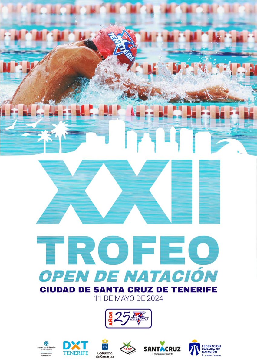 🏊 Coincidiendo con el 25º Aniversario del @cdteneteide se celebra este sábado el XXII Trofeo Open de Natación Ciudad de Santa Cruz de Tenerife en la piscina Acidalio Lorenzo 👉 ¡Allí nos vemos! #SantaCruzEntrena