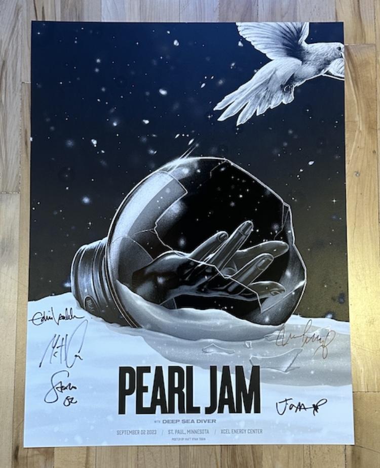 Pearl Jam Signed September 2023 Concert Poster. charitybuzz.com/catalog_items/… Your bid supports: AHRC New York City. Donated by: @PearlJam . @mattryantobin @charitybuzz